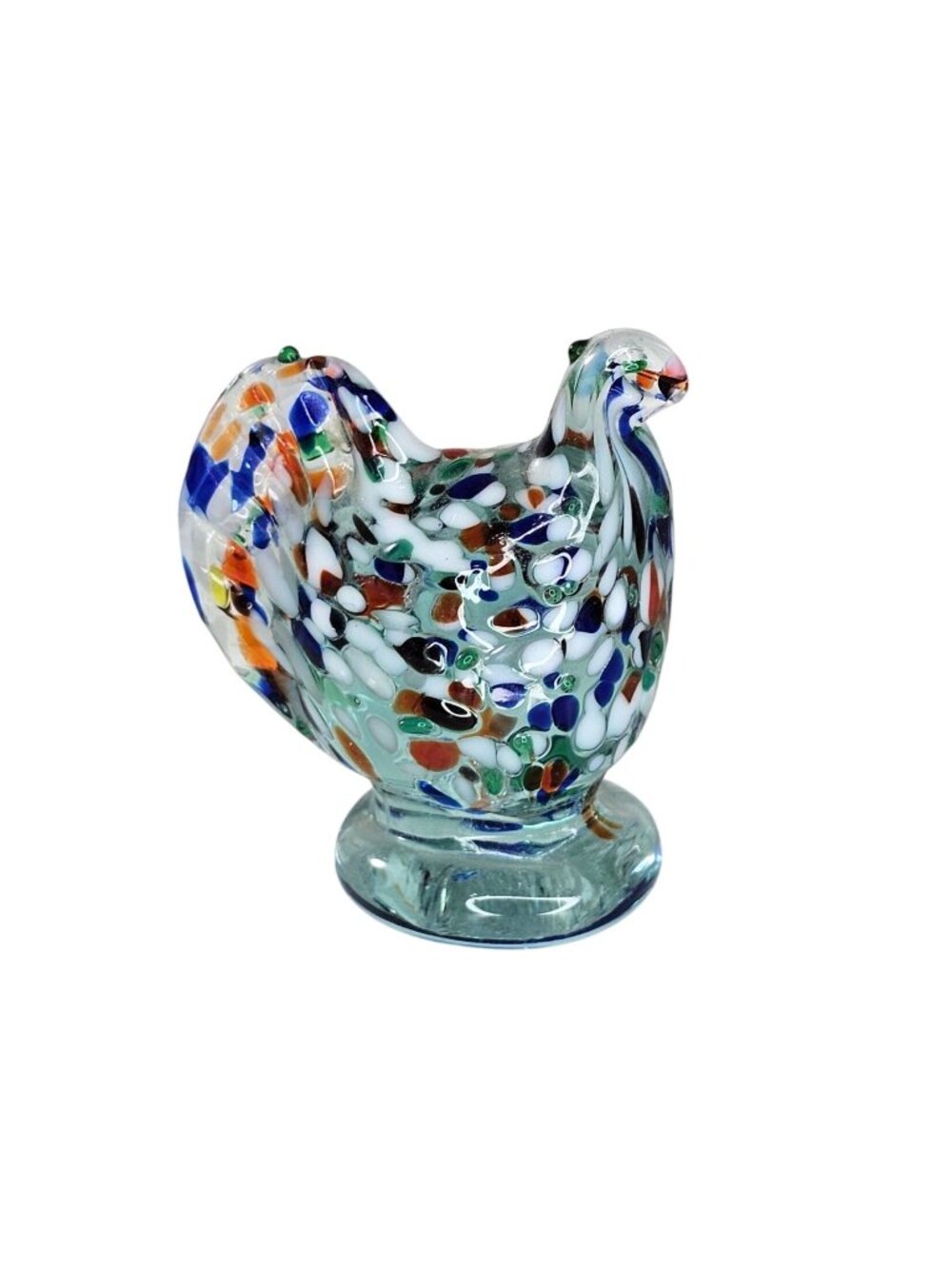 Hand Blown Art Glass Chicken Hen Figurine Speckled Design Decorative Collectible